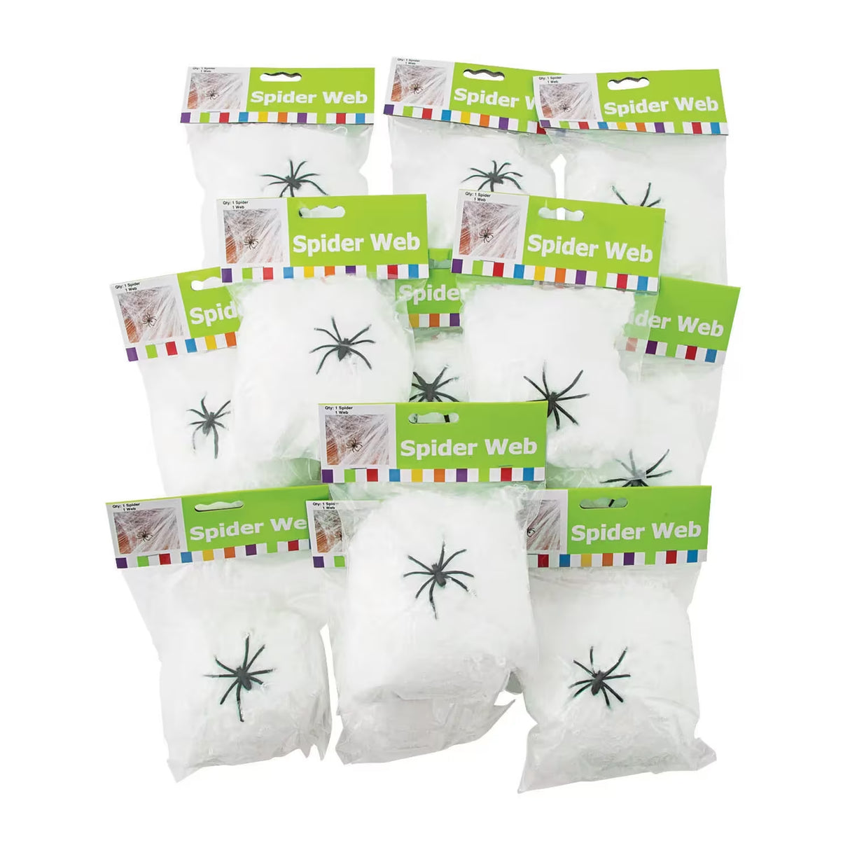 Stretchable Spider Web Halloween Decorations with Spiders – 12 Pc.