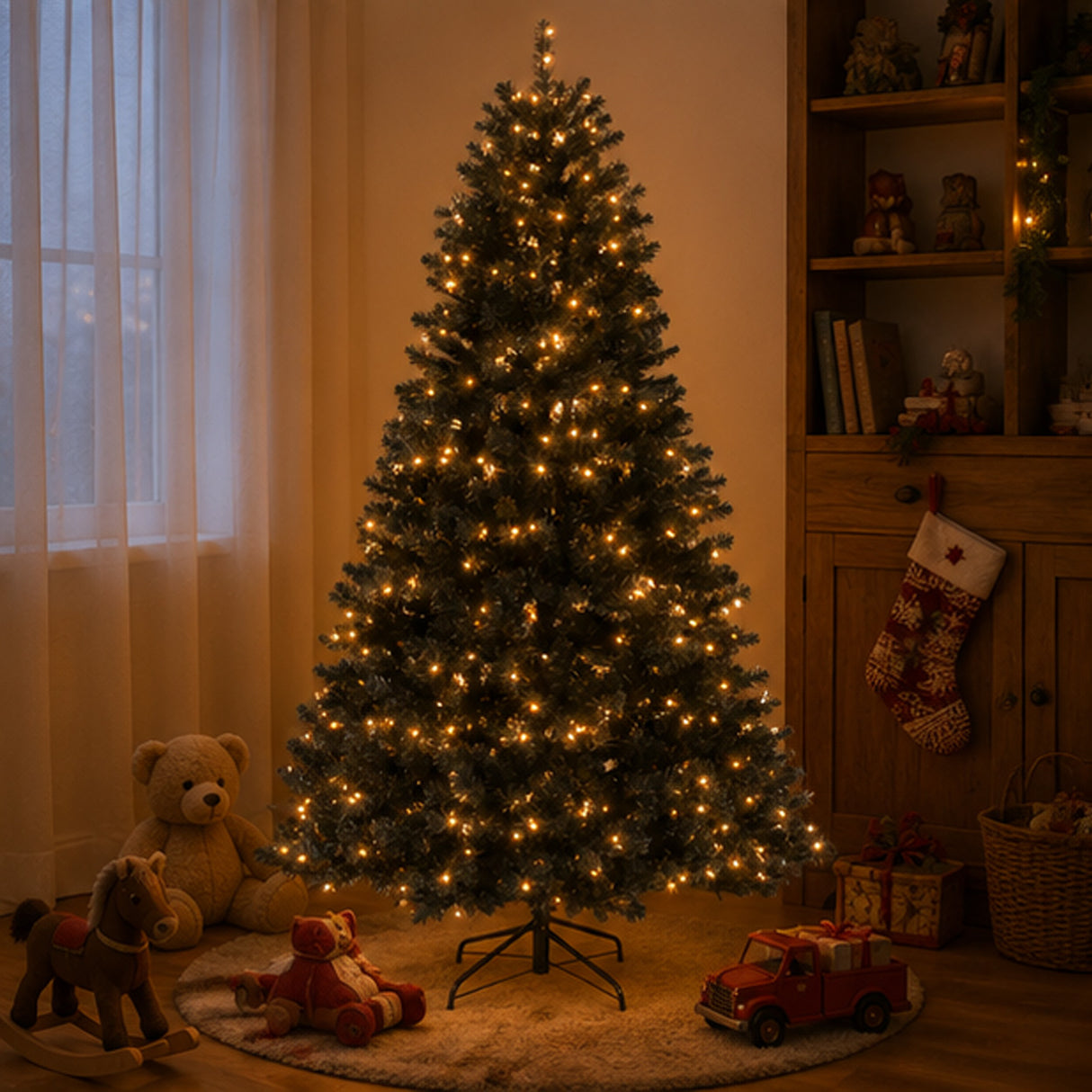 7.5FT Pre-Lit Black North Valley Spruce Christmas Tree with White Lights