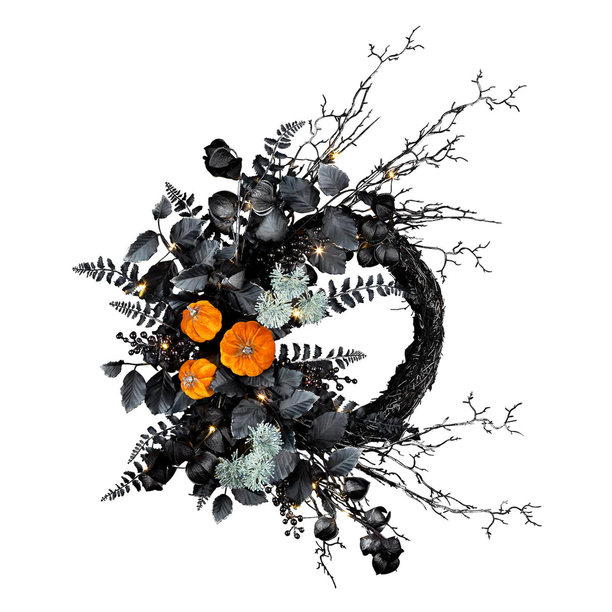 20 in. Halloween Pumpkin Half Wreath with LED Lights