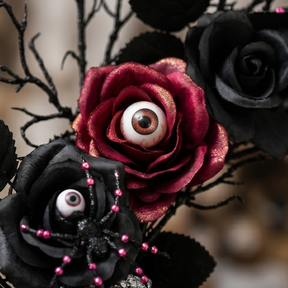 22IN Halloween Spooky Wreath with Roses & Thorns
