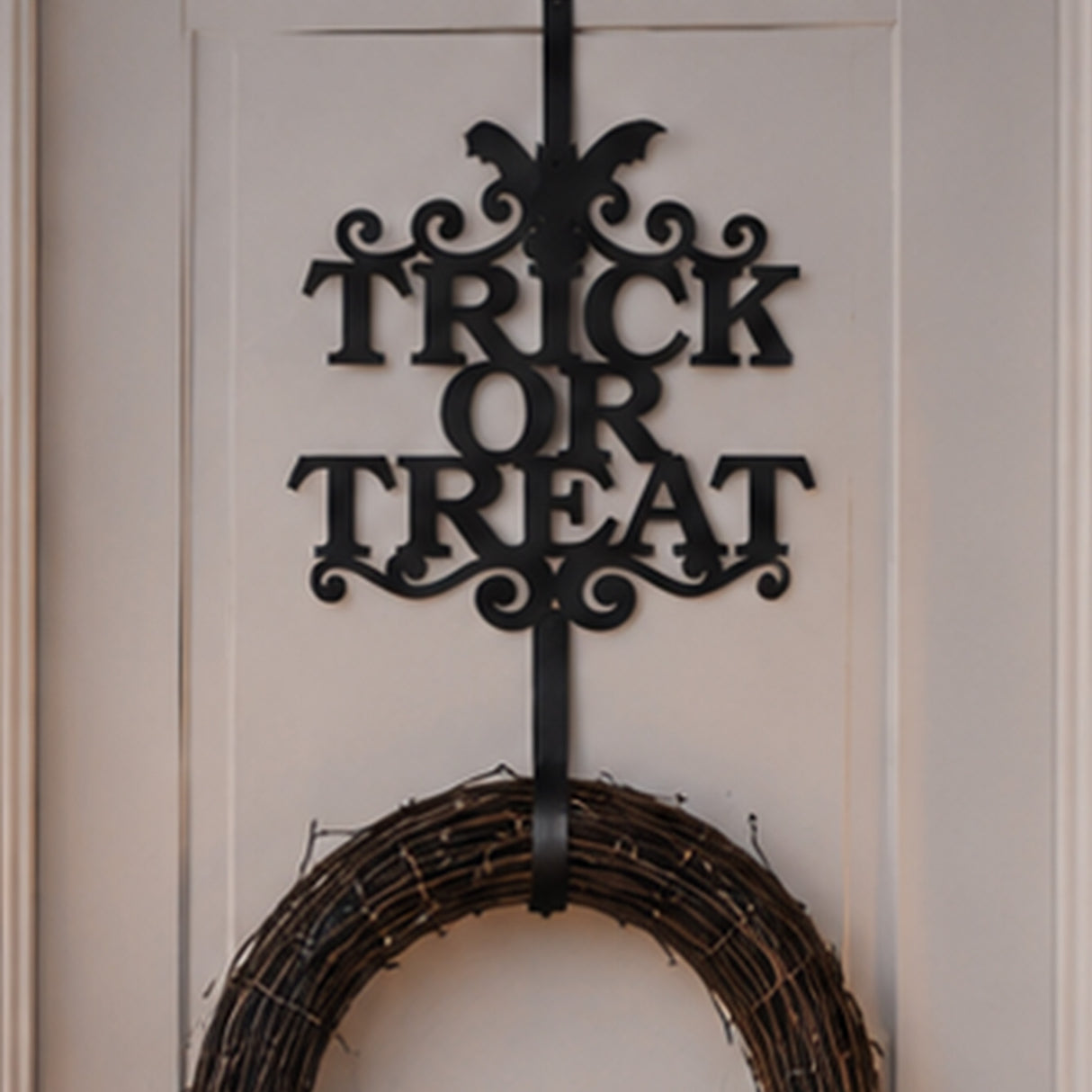 19 in. Halloween “Trick or Treat” Metal Wreath Hanger
