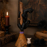 13 in. Halloween Black Cat with a Broom Tabletop Decoration