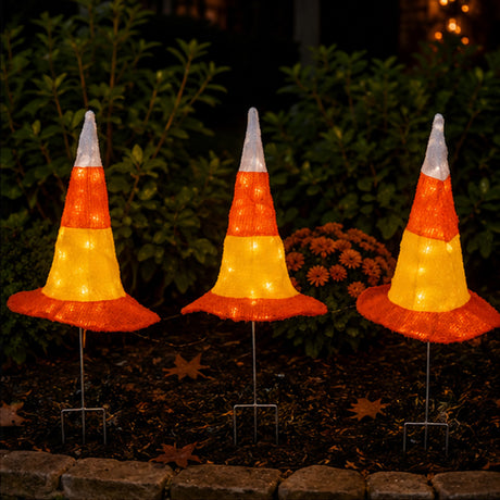 23 in Halloween Candy Corn Witch Hat LED Garden Stake Decor
