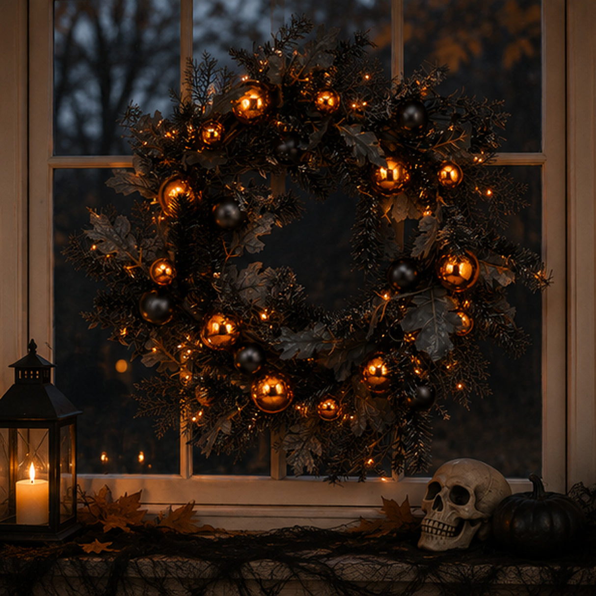 24 in Halloween Spooky Wreath Black Orange Ornaments Decor