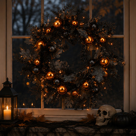 24 in Halloween Spooky Wreath Black Orange Ornaments Decor