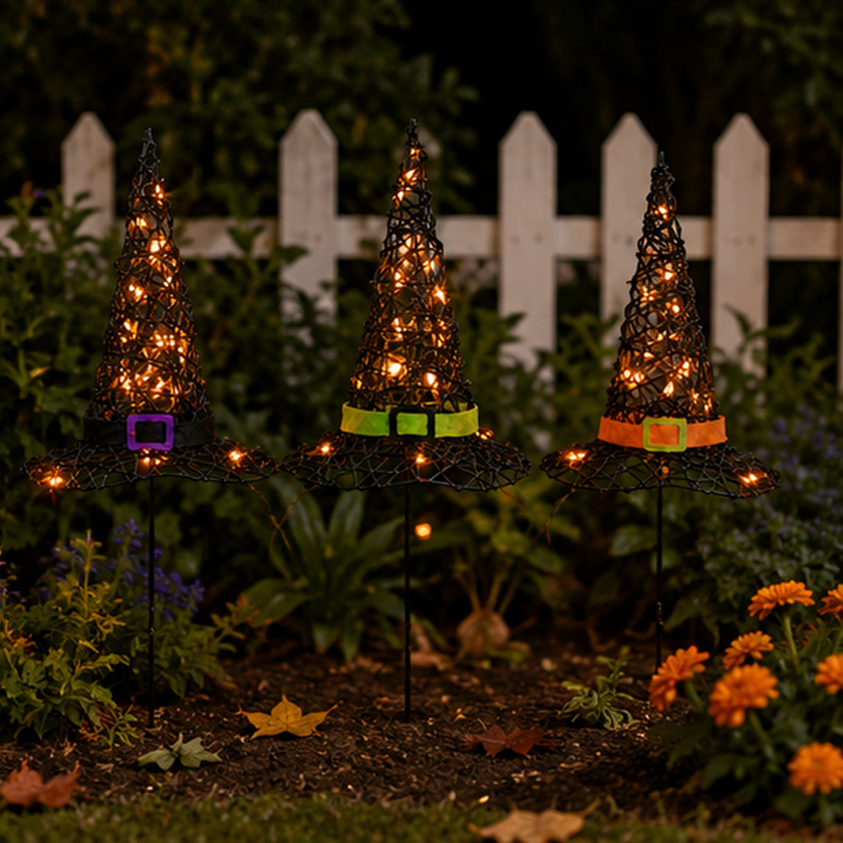 23IN Pre-Lit Black Witch Hat Garden Stakes Halloween Decor