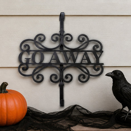 17 in Halloween Go Away Metal Wreath Hanger Black Door Decor