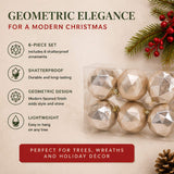 6-Piece Shatterproof Geometric Silver Ornaments