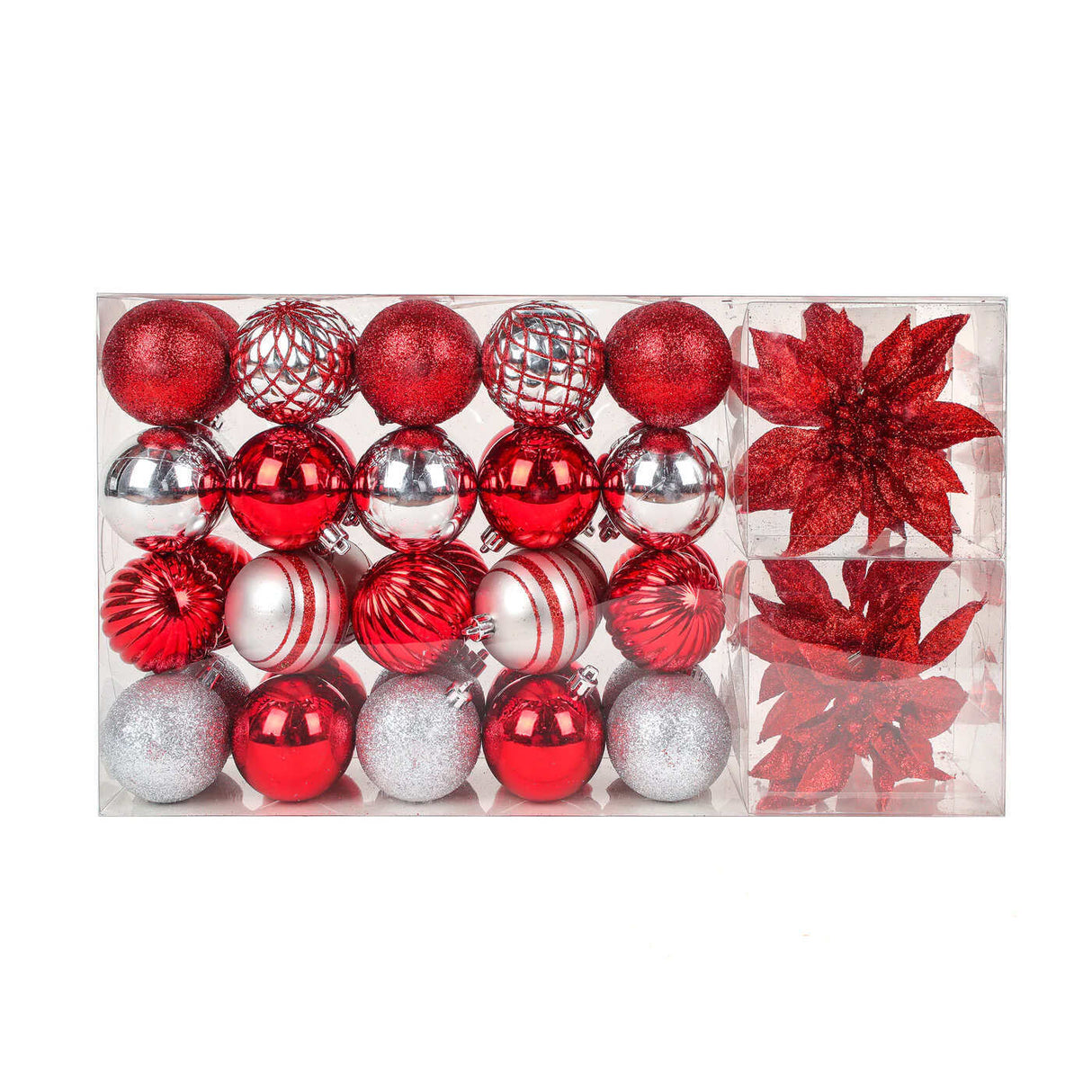 10IN Red &amp; Silver Shatterproof Christmas Ornament Set