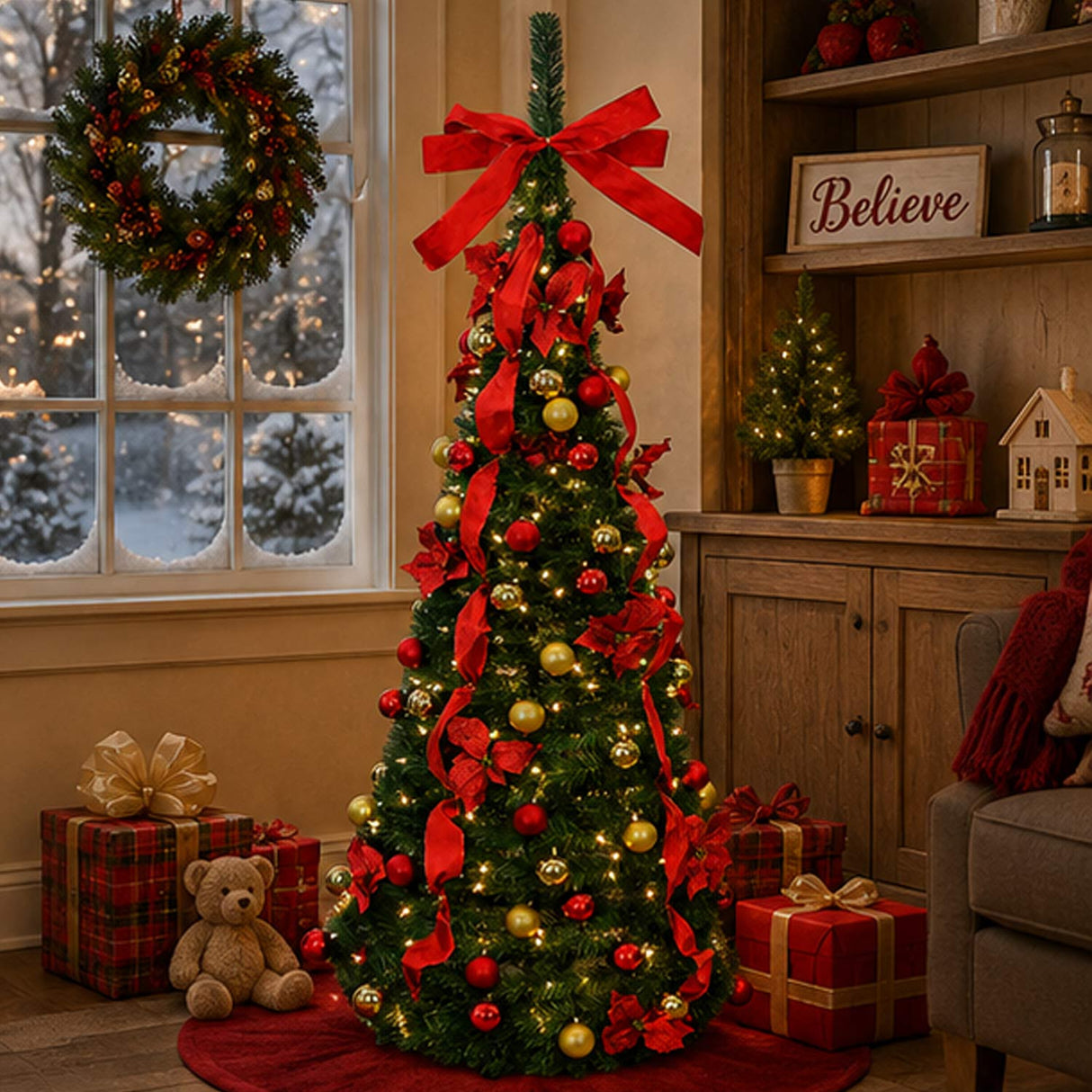 6FT Pre Lit Party Pop Up Christmas Tree with Lights