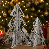 Set of 2 Silver Wooden Christmas Trees Table Decor 10IN & 7IN Modern Holiday Centerpiece