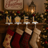 5IN 4-Piece Gold Sparkle NOEL Paw Print Stocking Holders