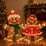 35IN Pre-Lit Gingerbread Cookie Couple Christmas Decoration Set
