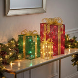 Pre-Lit Multicolor Christmas Gift Boxes Set of 3 with Warm White Lights