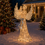 53 in. Champagne Gold Praying Angel with LED Lights, Plug-In