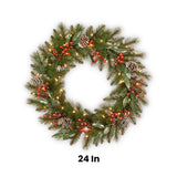 Pre-Lit 24 in. Frosted Pine Berry Christmas Wreath with Warm White LED Lights