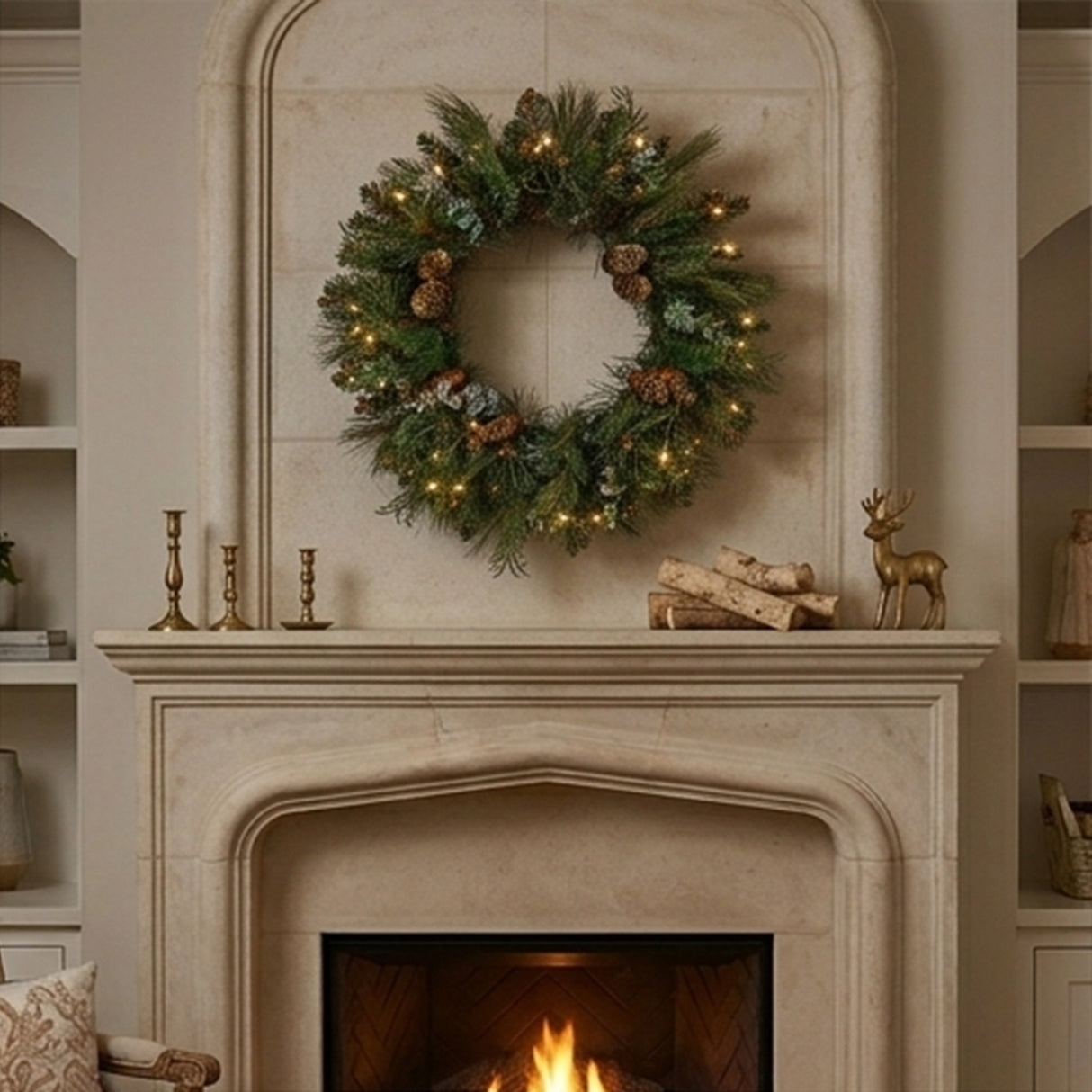 Pre-Lit 24 in. North Conway Christmas Wreath with Warm White LED Lights