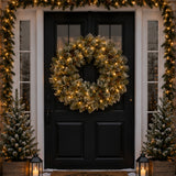 24IN Pre Lit Glittery Bristle Pine Wreath with Smart Twinkly LED Lights