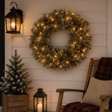 24IN Pre Lit Glittery Bristle Pine Wreath with Smart Twinkly LED Lights