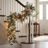 9FT Pre-Lit Glittery Pine Pomegranate Garland with Clear Lights
