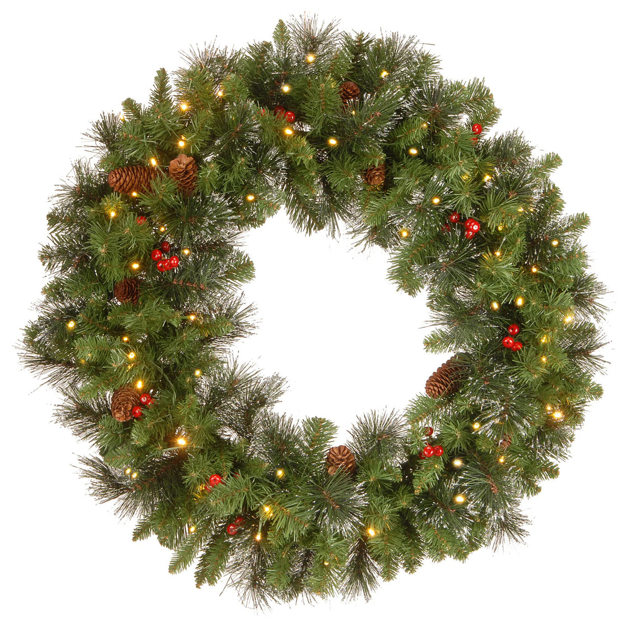 Pre-Lit Crestwood Spruce Wreath with Warm White LED Lights, 30 Inch