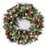 Pre-Lit Crestwood Spruce Wreath with Warm White LED Lights, 24 Inch