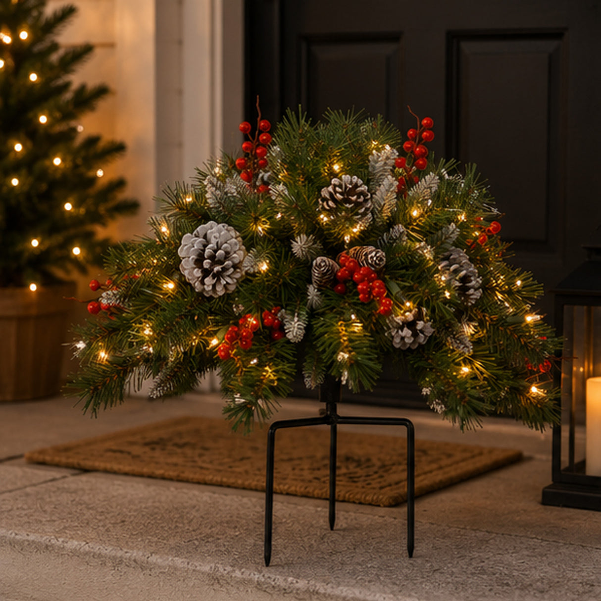 Pre-Lit Frosted Berry Urn Filler with Warm White LED Lights, 18 Inch