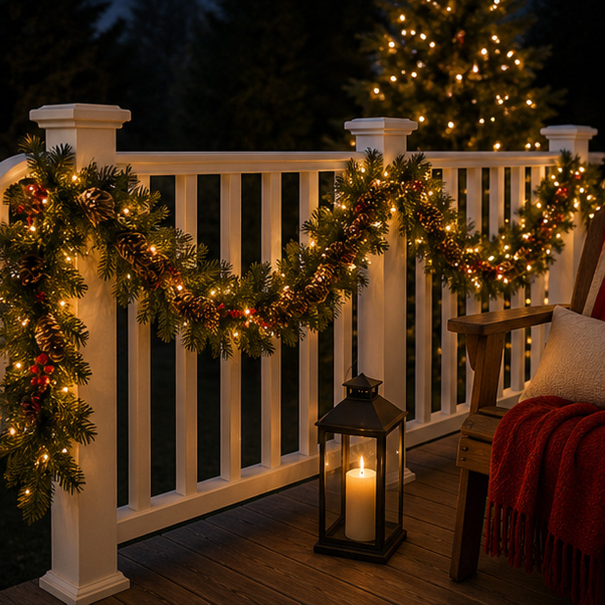 Pre-Lit Glittery Mountain Spruce Garland with Clear Lights, 9 Foot (Plug-In)