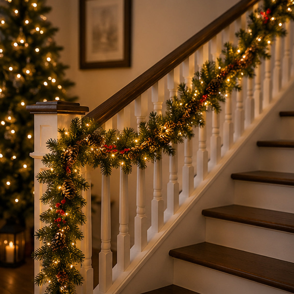 Pre-Lit Glittery Mountain Spruce Garland with Clear Lights, 9 Foot (Plug-In)