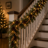 Pre-Lit Glittery Gold Pine Garland with Clear Lights, 9 Foot (Plug-In)