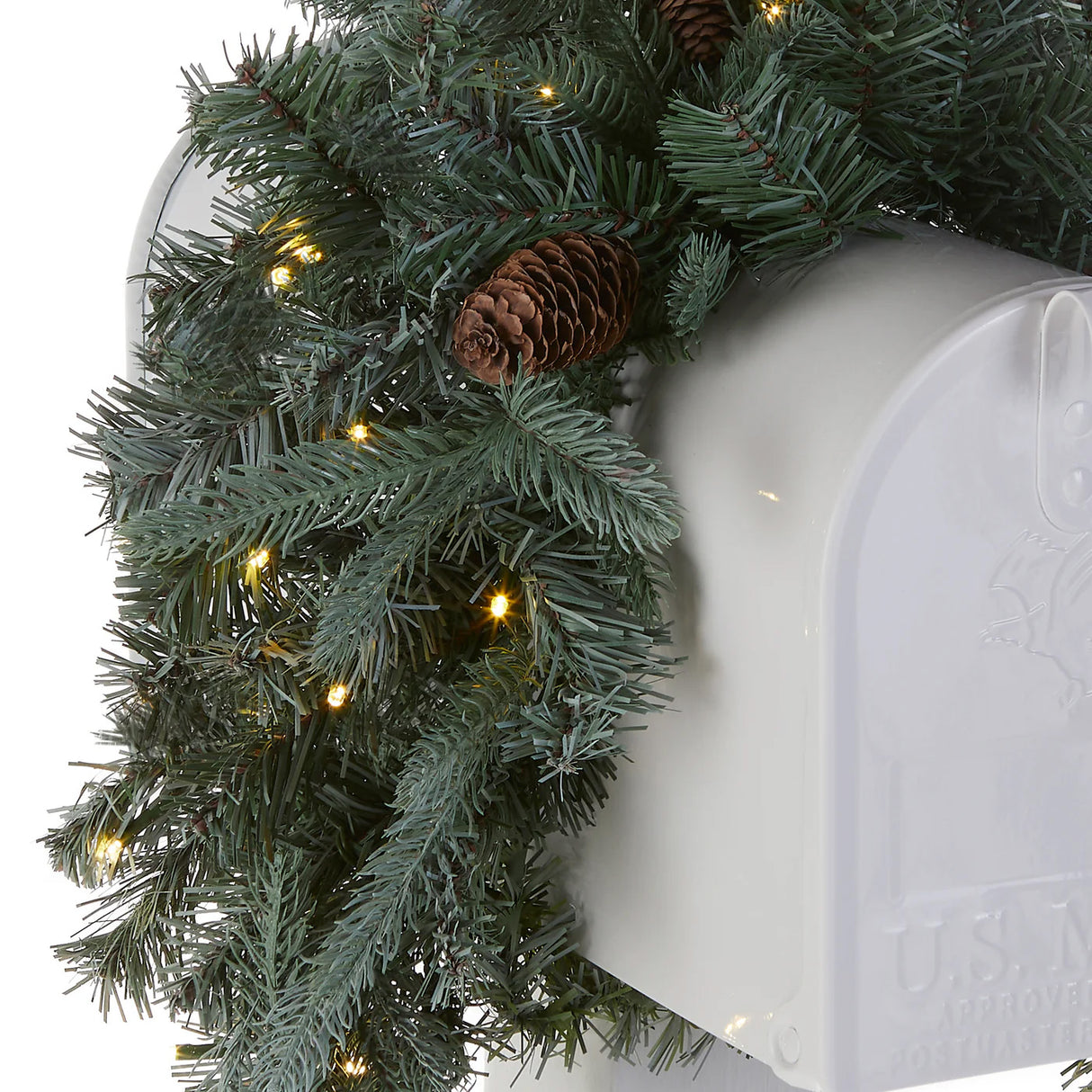 Pre-Lit Frosted Arctic Spruce Mailbox Swag with Warm White LED Lights, 36 Inch