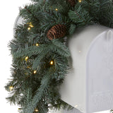 Pre-Lit Frosted Arctic Spruce Mailbox Swag with Warm White LED Lights, 36 Inch