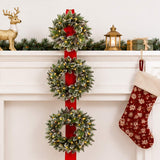 Pre-Lit Glittery Bristle Triple Wreath Door Hanging with Warm White LED Lights