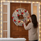 Pre-Lit Snowy Bristle Pine Christmas Wreath with Red & Silver Ornaments, 30 Inch