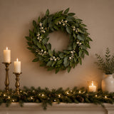 Mixed Leaves Wreath with Snow Glitter Berries, 24 Inch Holiday Decor