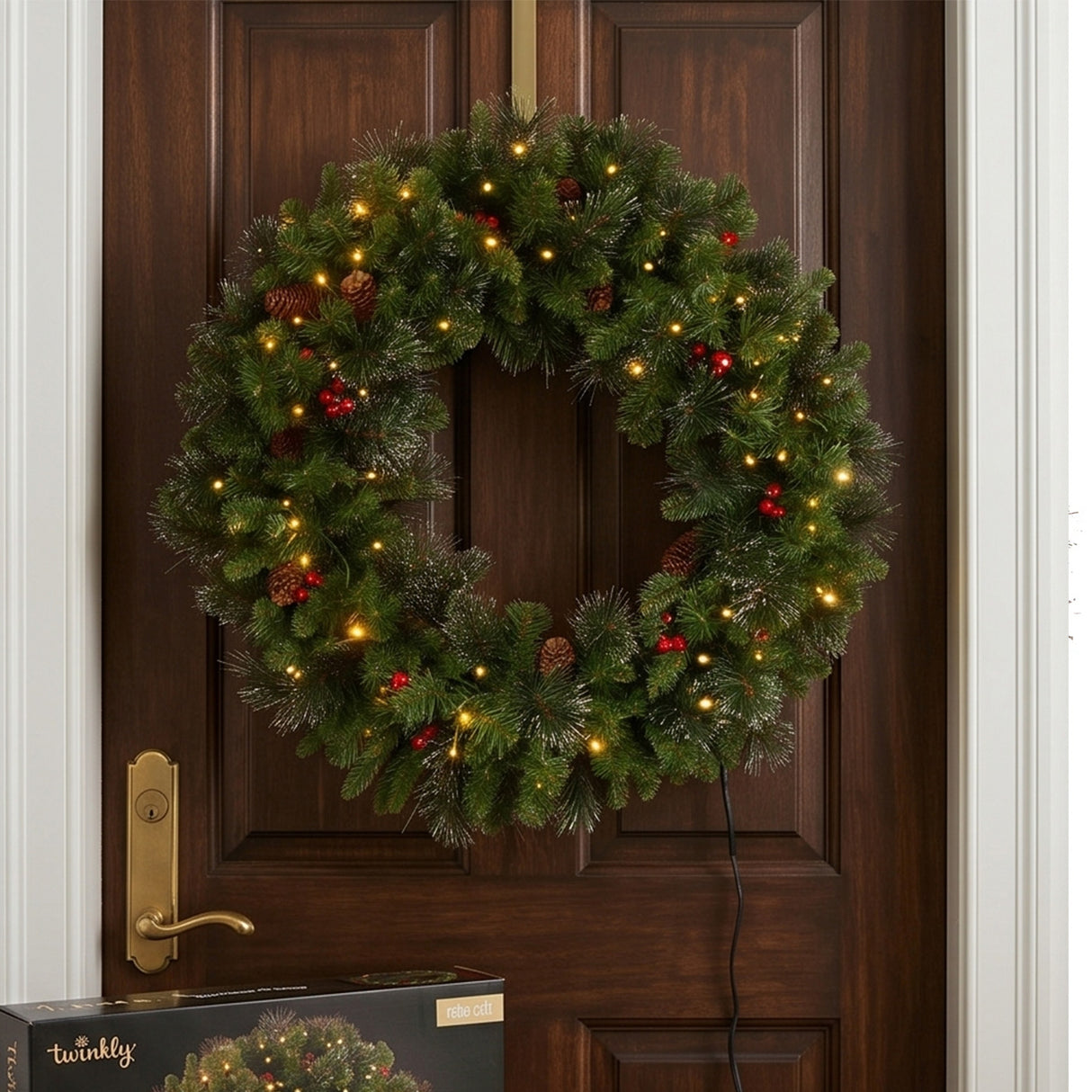 Pre-Lit Crestwood Spruce Wreath with Twinkly Smart LED Lights, 30 Inch