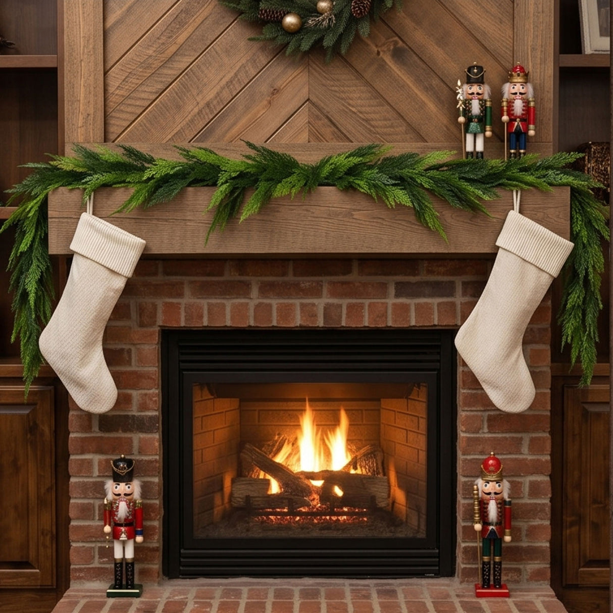 Christmas Cottage Green Garland, 5 Foot Holiday Mantel & Entry Decor