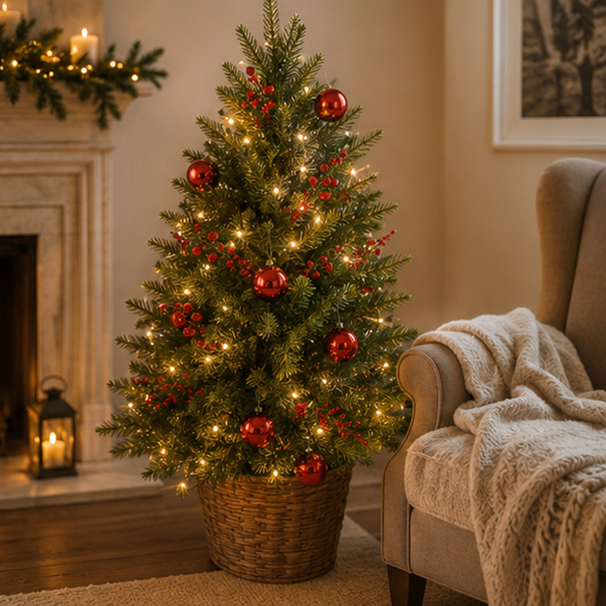 Pre-Lit Scotch Creek Fir 3-Piece Christmas Entry Set with Tree, Wreath & Garland