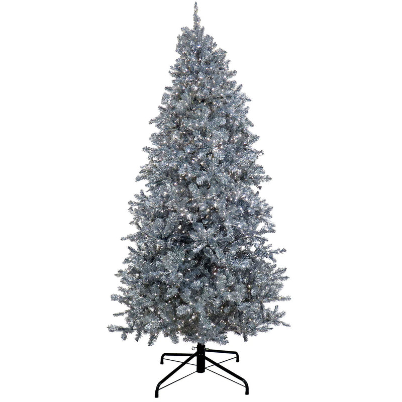 9ft Pre-Lit Matte Silver Metallic Christmas Tree with Cool White LED Lights