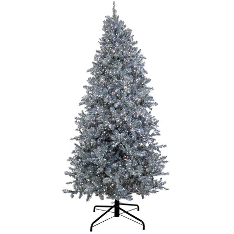 9ft Pre-Lit Matte Silver Metallic Christmas Tree with Cool White LED Lights