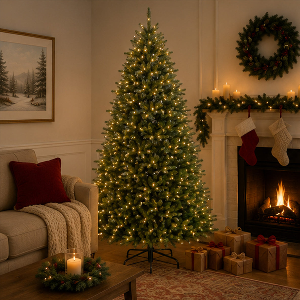10ft Pre-Lit Dunhill Fir Artificial Christmas Tree with Dual Color LED Lights