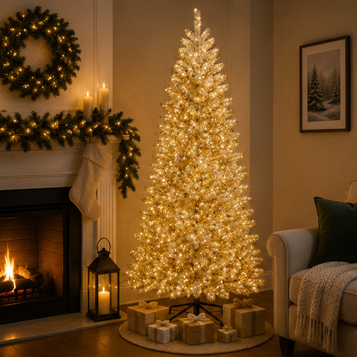 10ft Pre-Lit Platinum Metallic Artificial Christmas Tree with Warm White LED Infinity Lights