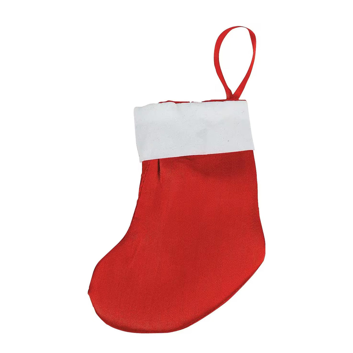 Small Christmas Red Satin Stockings with White Trim 12 Pack