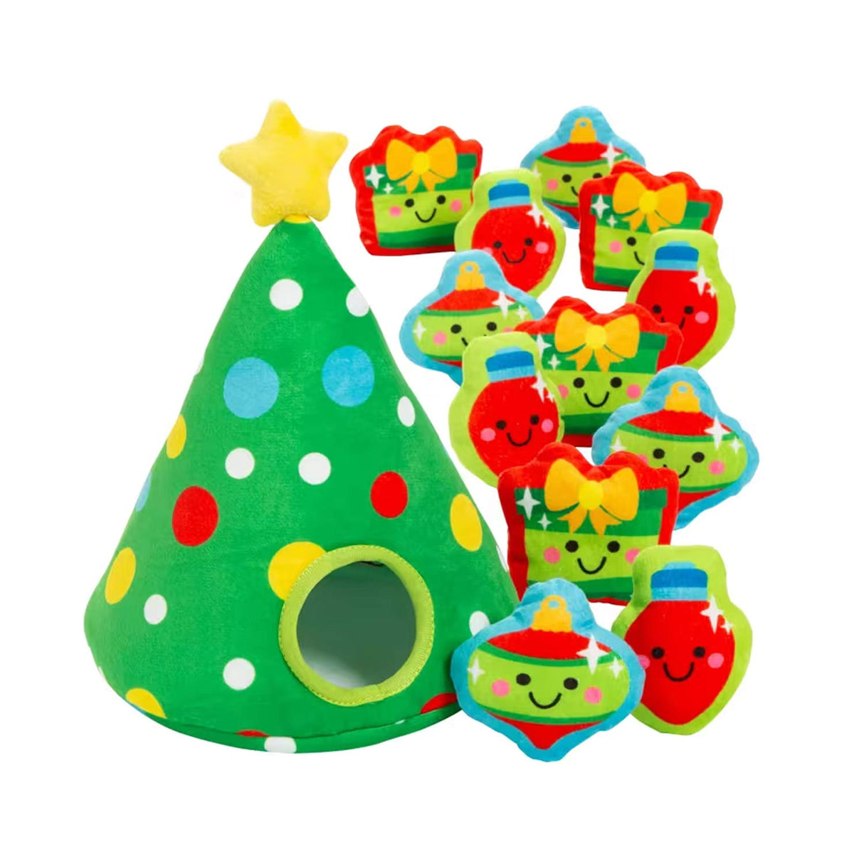 13 Pc Christmas Tree with Stuffed Peekaboo Plush Ornaments Set
