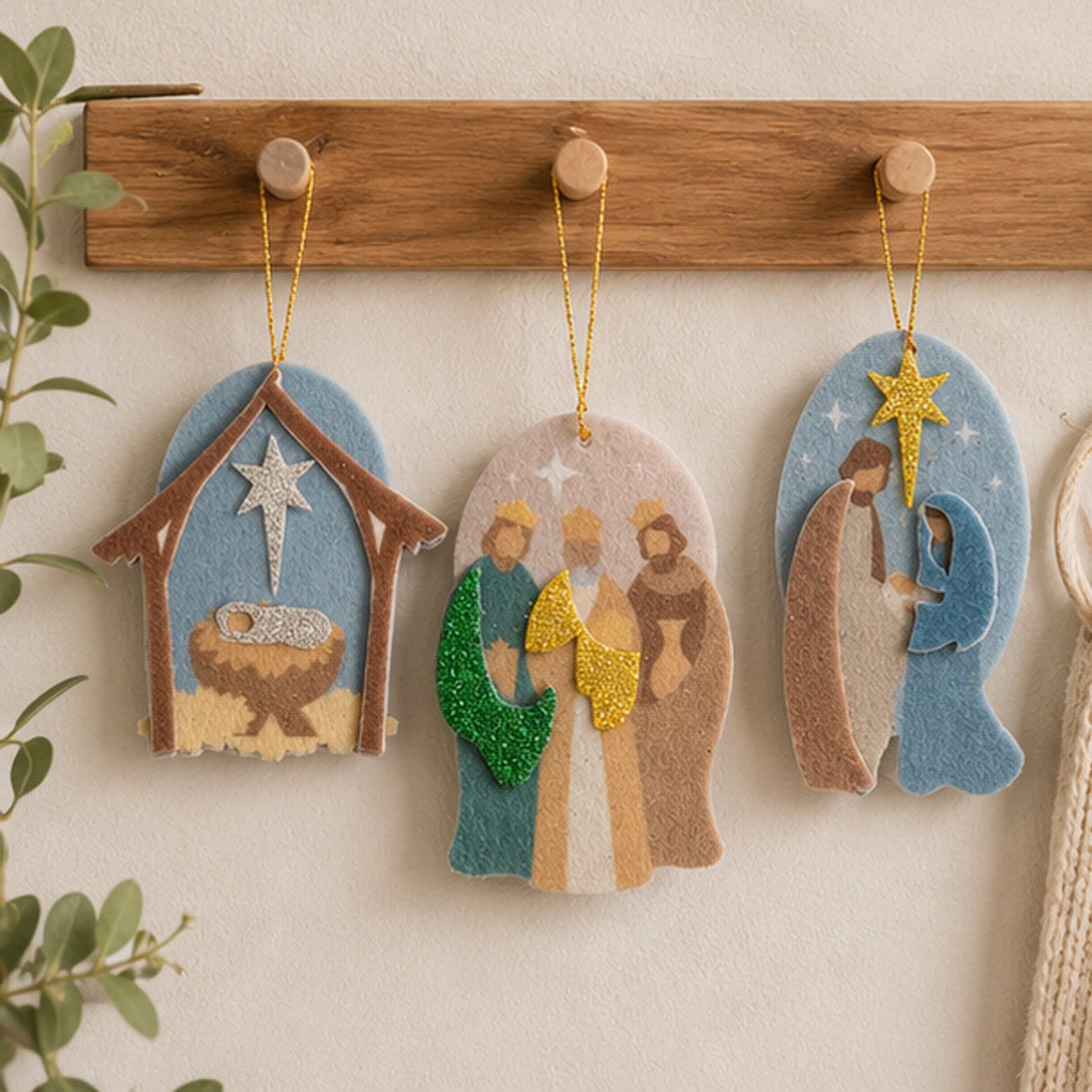 Simple Blessings Nativity Felt Christmas Ornaments 4.5 Inch 12 Pc