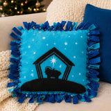 Nativity Silhouette Blue Fleece Tied Pillow Craft Kit 6 Pc DIY