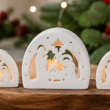 Nativity Scene Dome Votive Candle Holders Ceramic 3 Pc Set