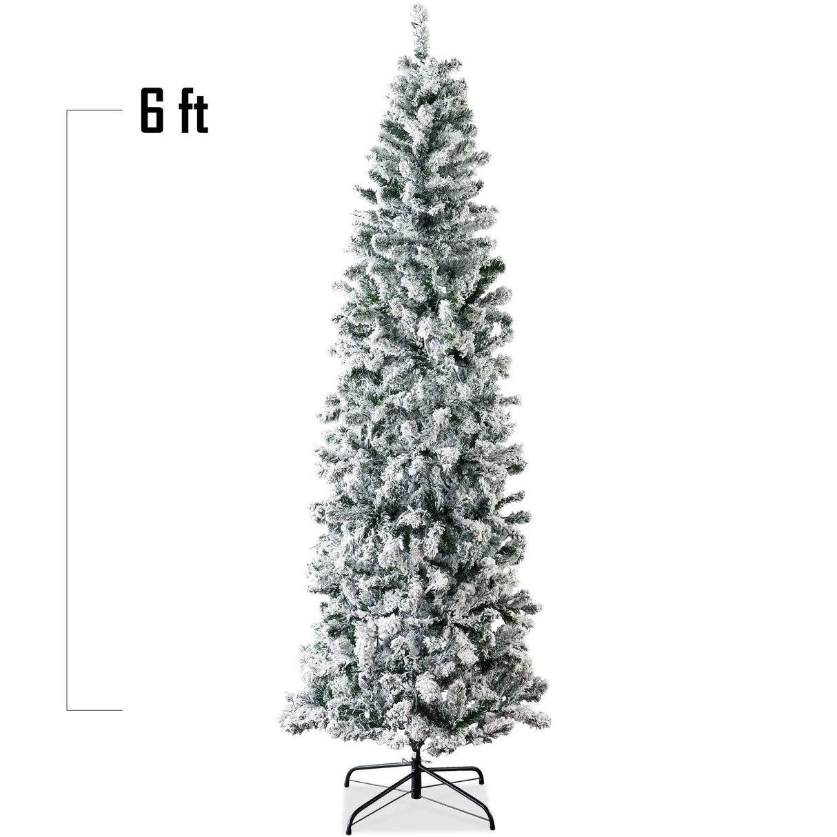 Snow Flocked Artificial Pencil Christmas Tree Slim Space Saving Design
