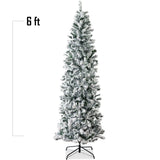 Snow Flocked Artificial Pencil Christmas Tree Slim Space Saving Design