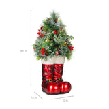 Santa Boots with Pre Decorated Christmas Greenery and Lights 40 Inch